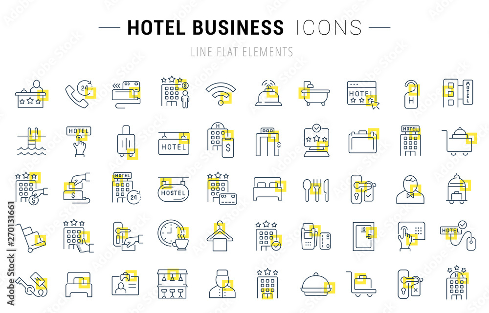 Set Vector Line Icons of Hotel Business Set Vector Line Icons of Hotel Business