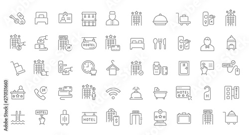 Set Vector Line Icons of Hotel Business