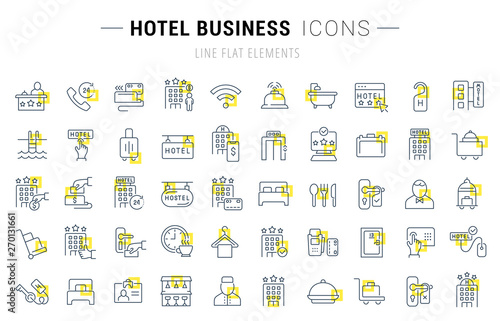 Set Vector Line Icons of Hotel Business