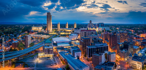 Aerial panorama of Albany, New York downtown at dusk. Albany is the capital city of the U.S. state of New York and the county seat of Albany County © mandritoiu
