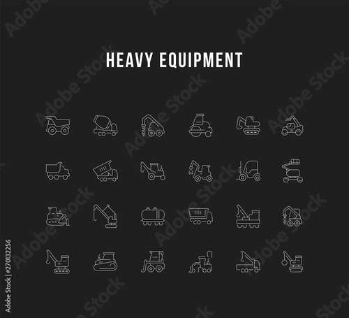 Set Vector Line Icons of Heavy Equipment
