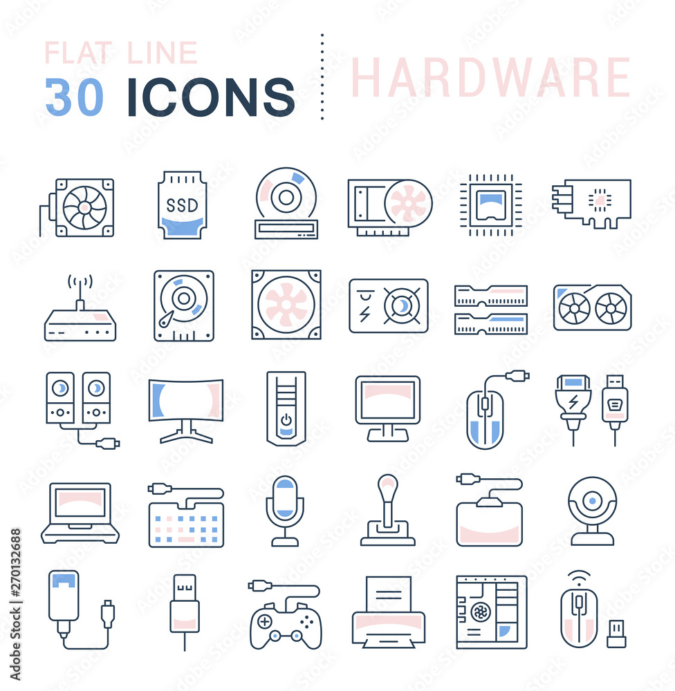 Set Vector Line Icons of Hardware