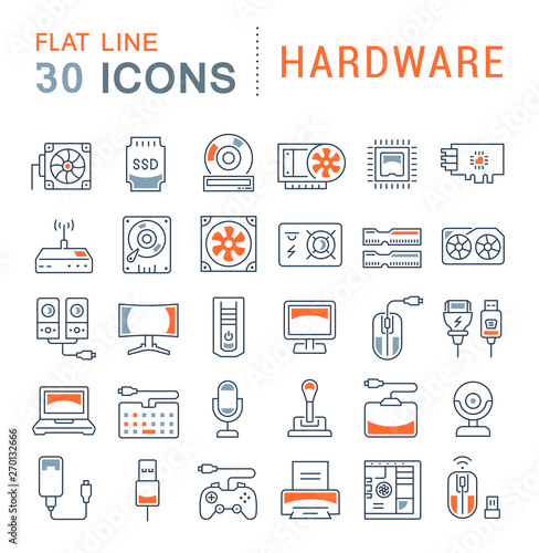 Set Vector Line Icons of Hardware