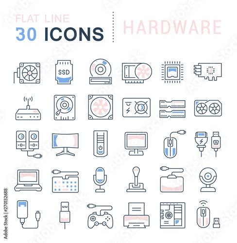 Set Vector Line Icons of Hardware