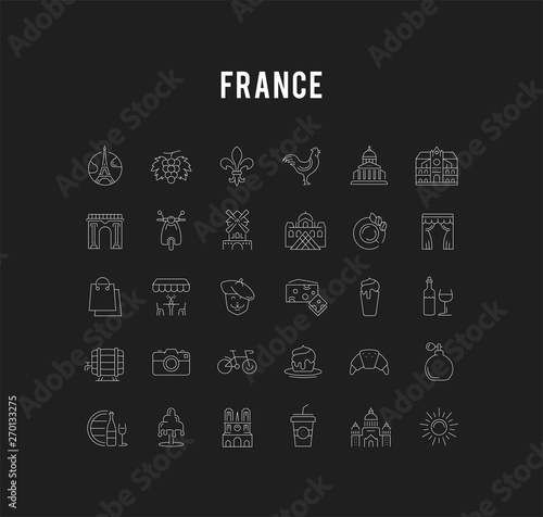 Set Vector Flat Line Icons France and Paris