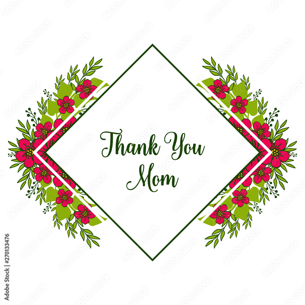 Vector illustration thank you mom with crowd red flower frame