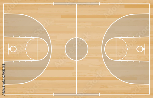 Basketball court floor with line on wood texture background. Vector.