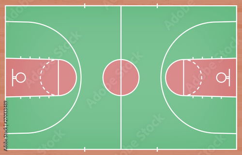 Basketball court floor with line on wood texture background. Vector.