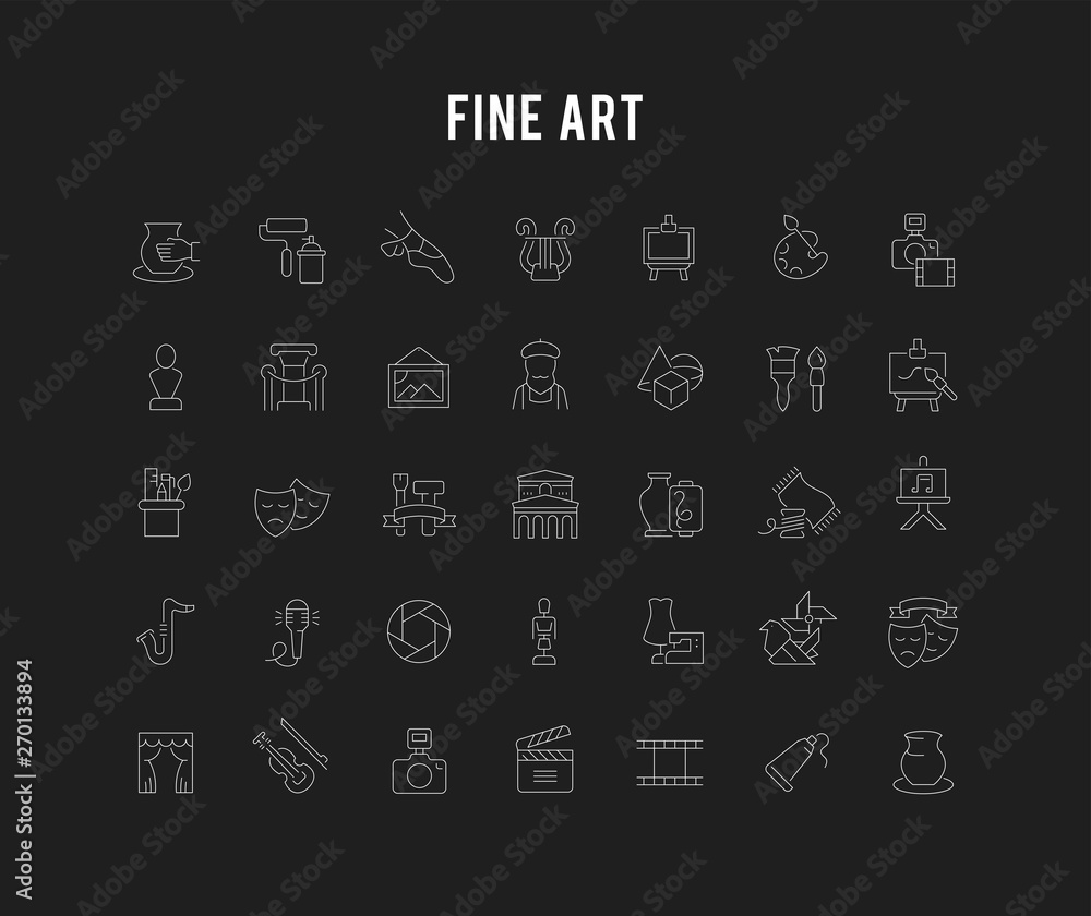 Set Vector Line Icons of Fine Art Set Vector Line Icons of Fine Art