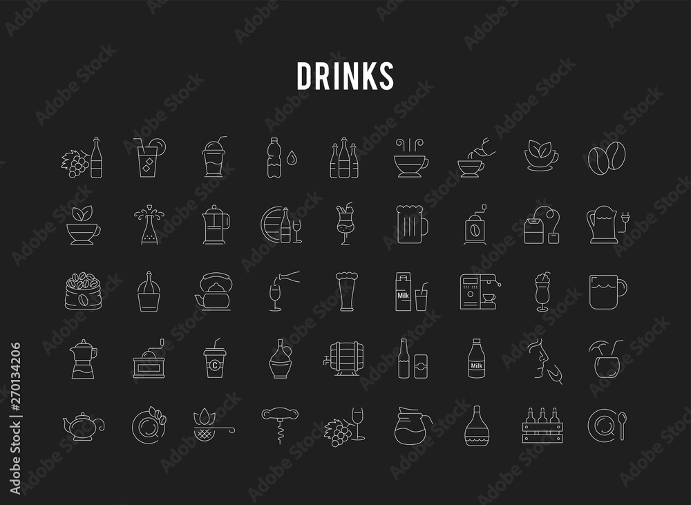 Set Vector Flat Line Icons Drinks and Alcohol Set Vector Flat Line Icons Drinks and Alcohol