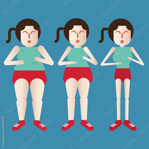 The overweight , Fat and thin woman with vector , cartoon design 