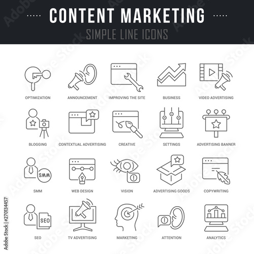Set Vector Line Icons of Content Marketing