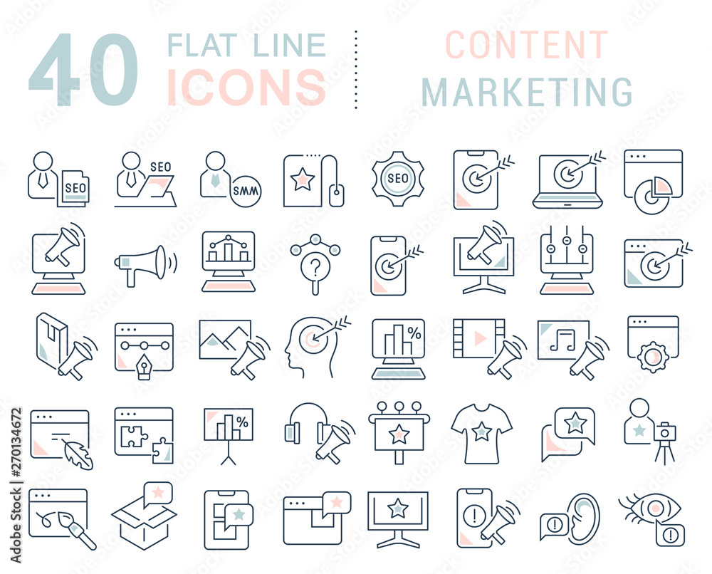 © M.Style - Set Vector Line Icons of Content Marketing