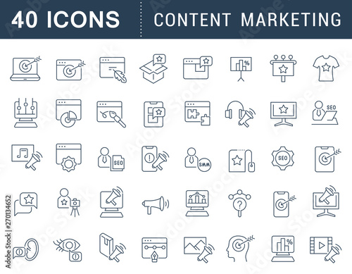 Set Vector Line Icons of Content Marketing