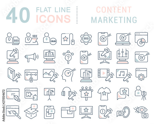 Set Vector Line Icons of Content Marketing