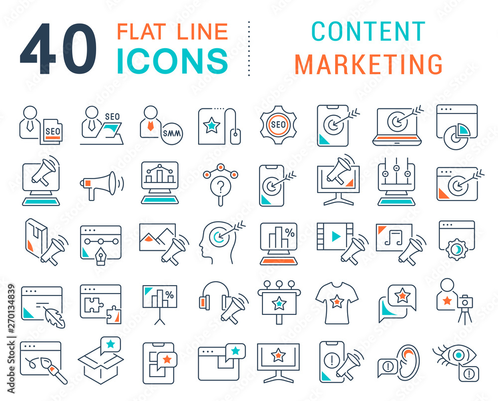 Set Vector Line Icons of Content Marketing