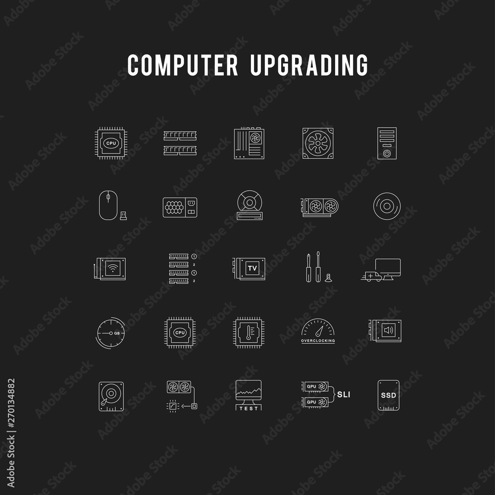 Set Vector Flat Line Icons Upgrading Computer Set Vector Flat Line Icons Upgrading Computer