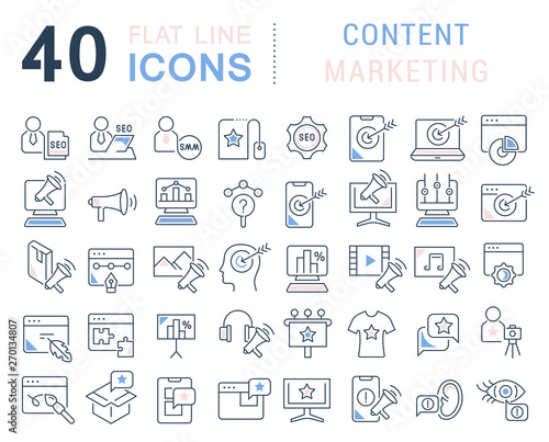 Set Vector Line Icons of Content Marketing