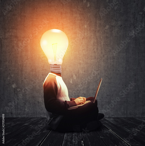 Quadro su tela Lightbulb laptop work