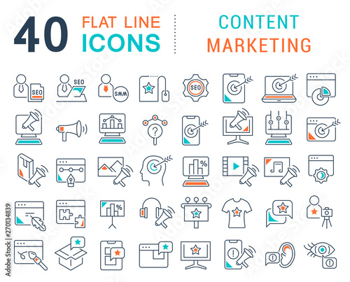 Set Vector Line Icons of Content Marketing
