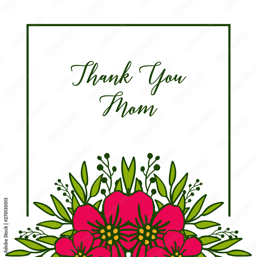 Vector illustration template thank you mom with red wreath frames bloom