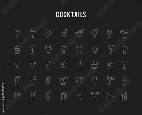 Set Vector Line Icons of Cocktails