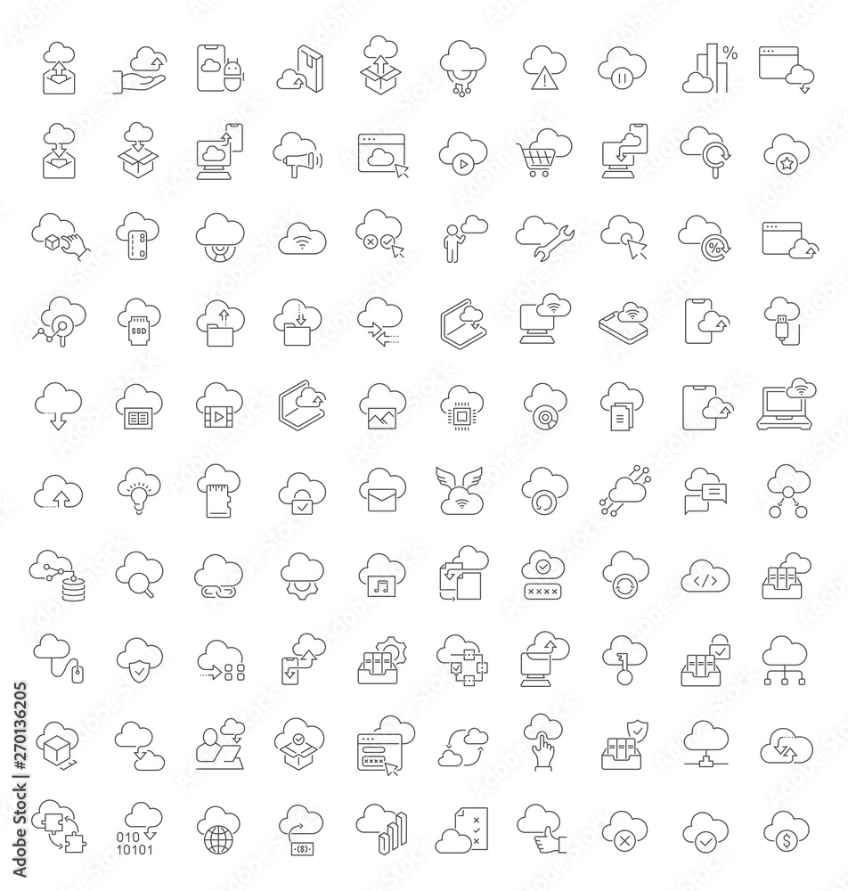 Set Vector Line Icons of Cloud Services Set Vector Line Icons of Cloud Services