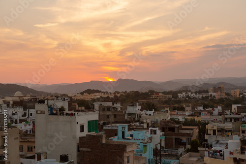 Roofs of Udaipur Houses at Sunset