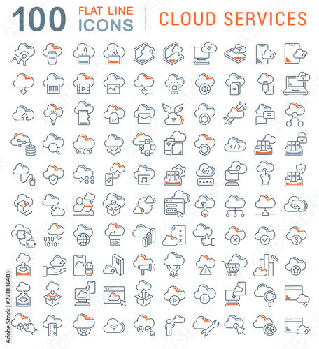 Set Vector Line Icons of Cloud Services