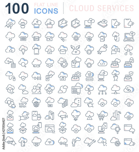 Set Vector Line Icons of Cloud Services