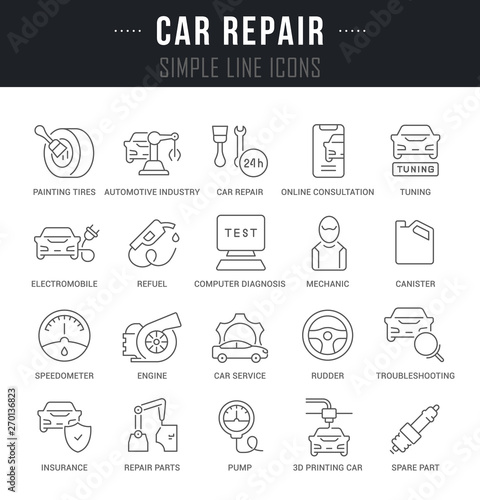 Set Vector Line Icons of Car Repair