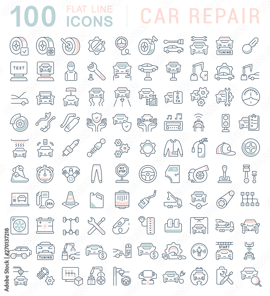 Set Vector Line Icons of Car Repair Set Vector Line Icons of Car Repair