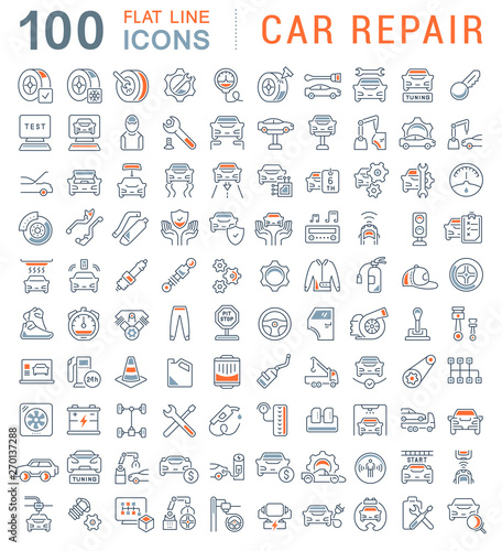 Set Vector Line Icons of Car Repair
