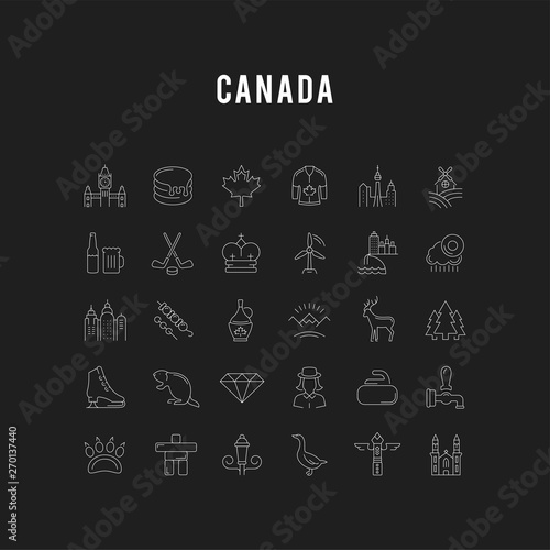 Set Vector Flat Line Icons Canada