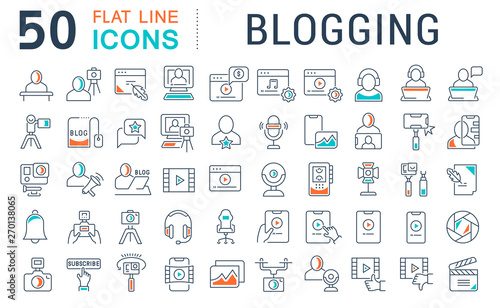 Set Vector Line Icons of Blogging