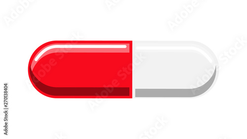 Beautiful medical red and white two-color tablet capsule with drugs for the treatment of diseases of the pharmaceutical on a white background. Vector illustration