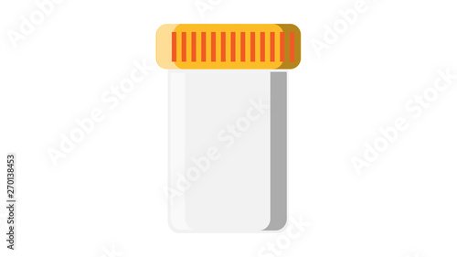 Beautiful medical plastic can with a lid white for tablets of capsules with drugs, for collecting analyzes of stool urine sperm for pharmaceutical tests on a white background. Vector illustration