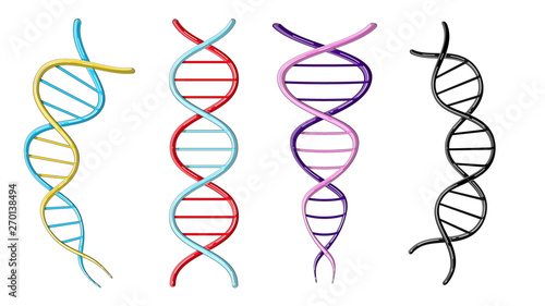 A set of four multicolored beautiful medical scientific twisted structures of spirals of abstract models of DNA genes on a white background. Vector illustration