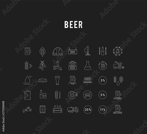 Set Vector Flat Line Icons Beer