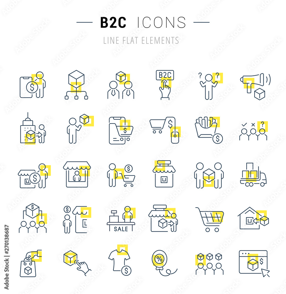 Set Vector Line Icons of B2C Set Vector Line Icons of B2C