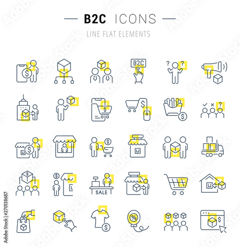 Set Vector Line Icons of B2C