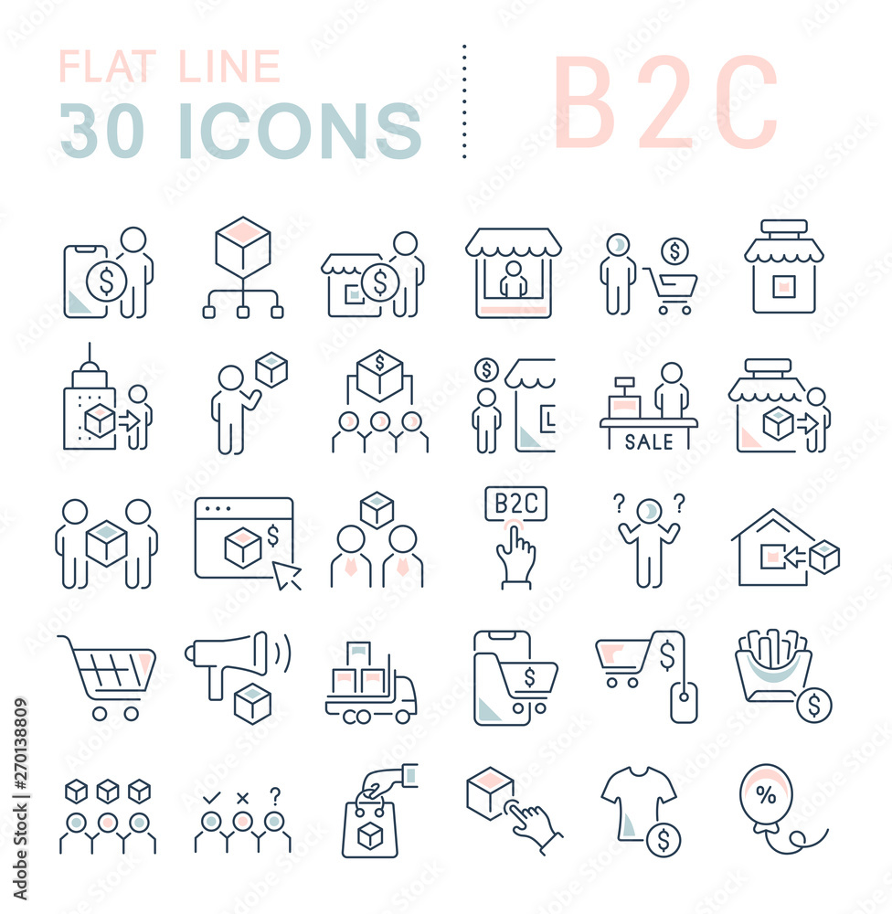 Set Vector Line Icons of B2C Set Vector Line Icons of B2C