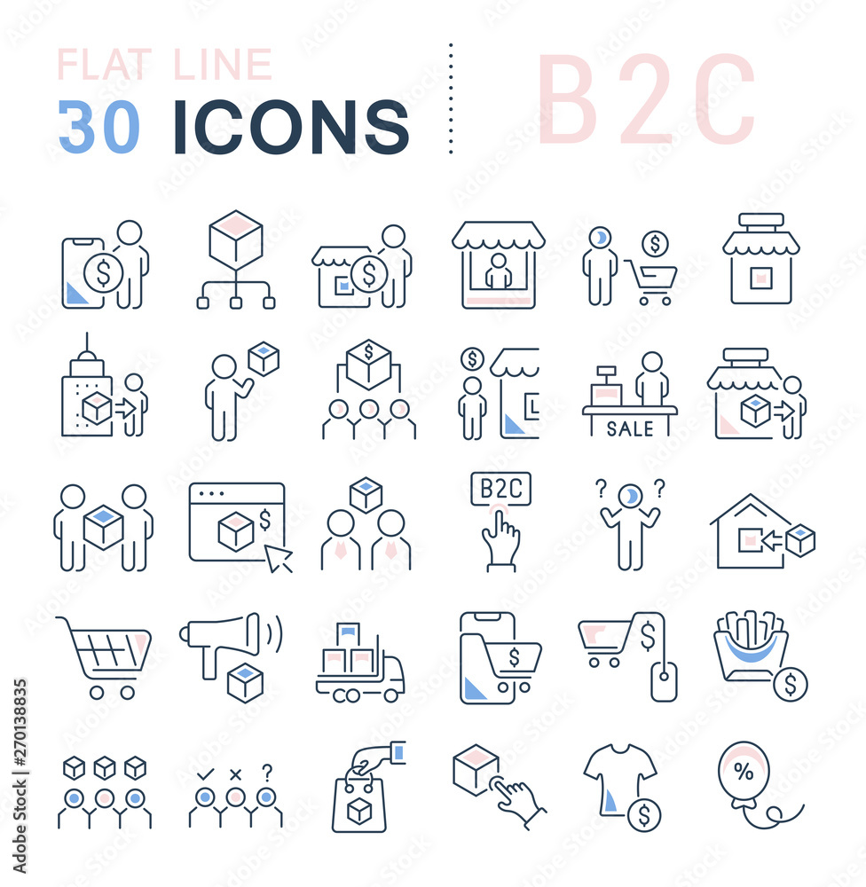 Set Vector Line Icons of B2C Set Vector Line Icons of B2C