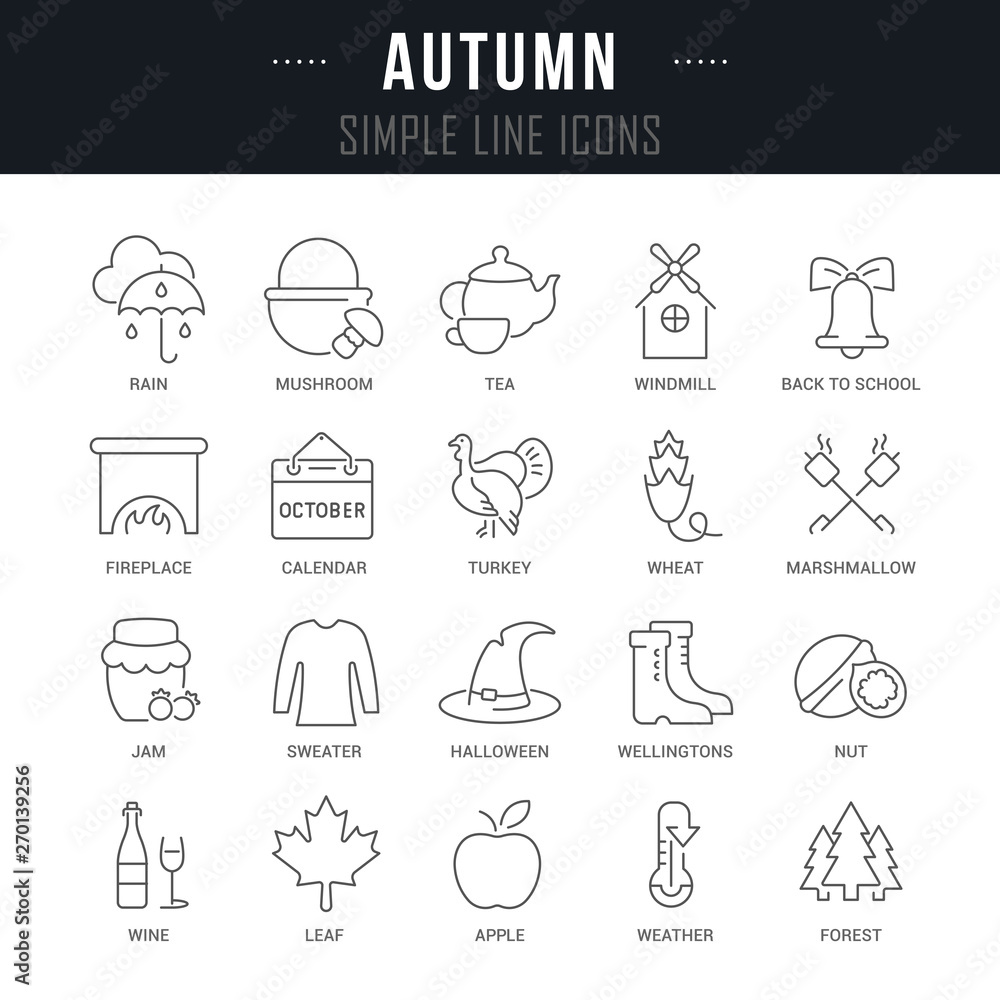 Set Vector Line Icons of Autumn. Set Vector Line Icons of Autumn.