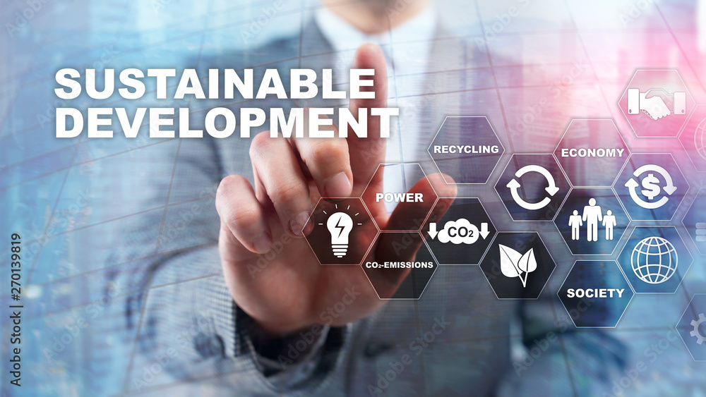 Sustainable development, ecology and environment protection concept. Renewable energy and natural resources. Double exposure of success businessman with abstract building. Sustainable development, ecology and environment protection concept. Renewable energy and natural resources. Double exposure of success businessman with abstract building.