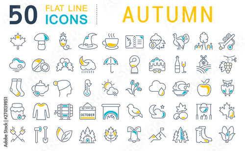 Set Vector Line Icons of Autumn