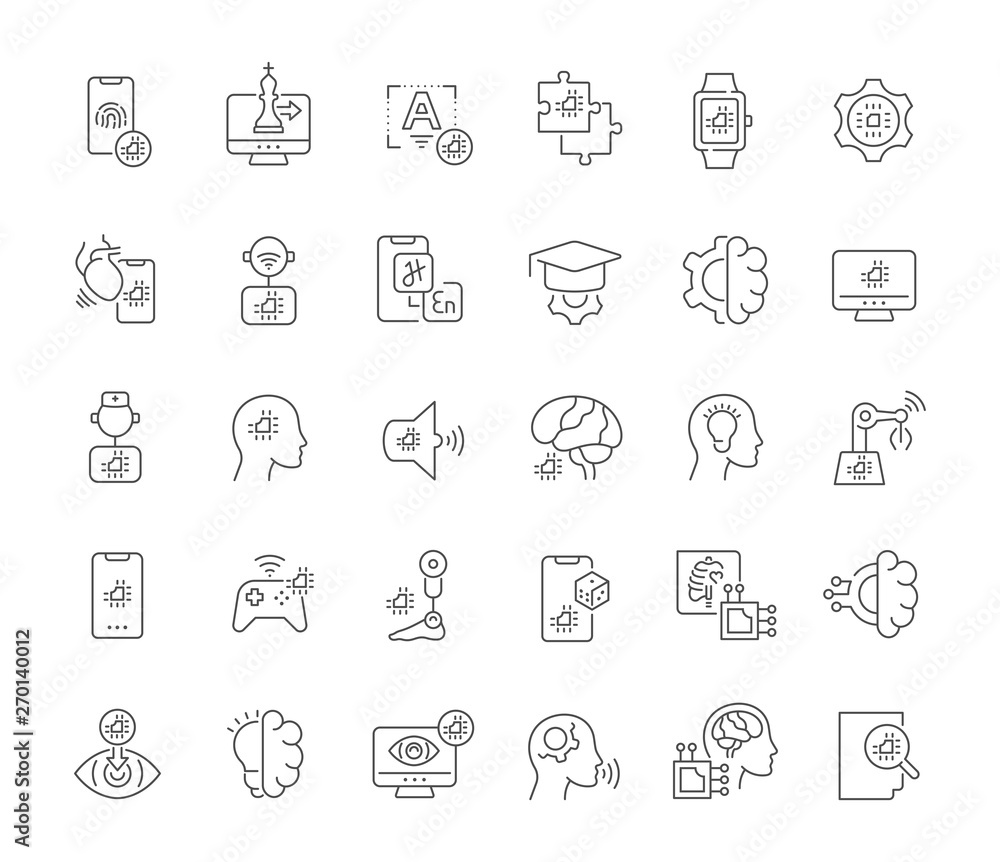 Set Vector Line Icons of Artificial Intelligence Set Vector Line Icons of Artificial Intelligence