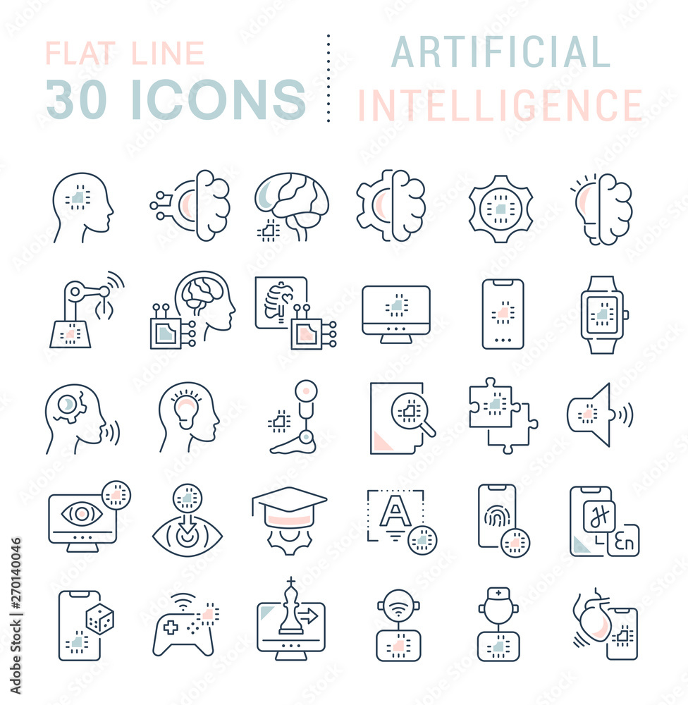 Set Vector Line Icons of Artificial Intelligence Set Vector Line Icons of Artificial Intelligence