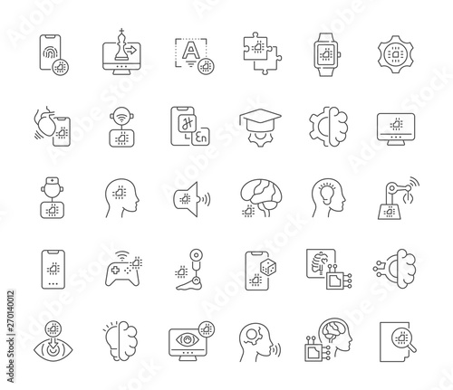 Set Vector Line Icons of Artificial Intelligence