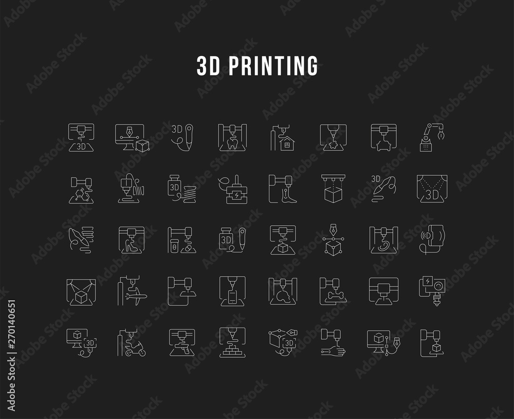 Set Vector Line Icons of 3D Printing Set Vector Line Icons of 3D Printing